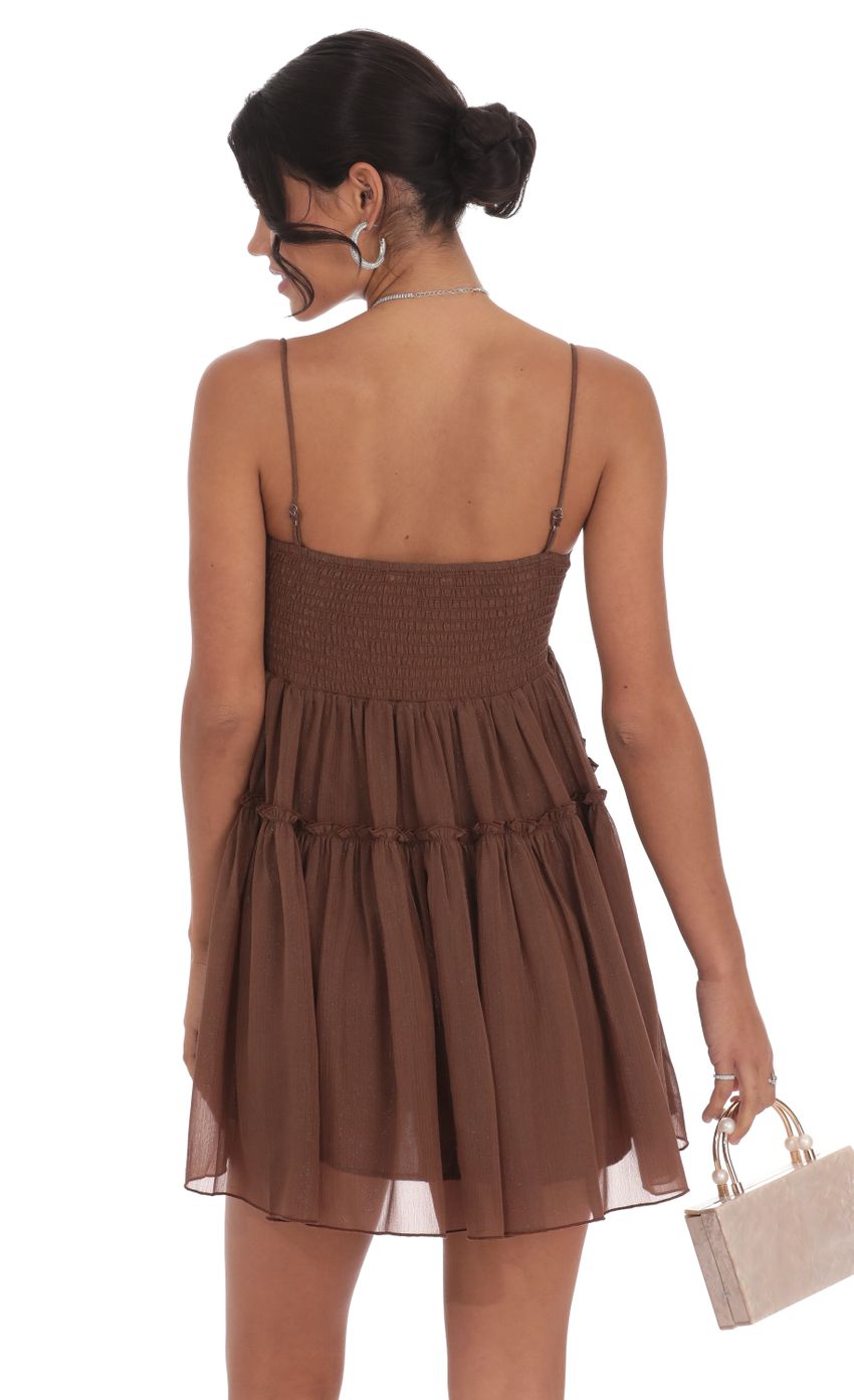Lucy In The Sky Shimmer Babydoll Dress in Brown