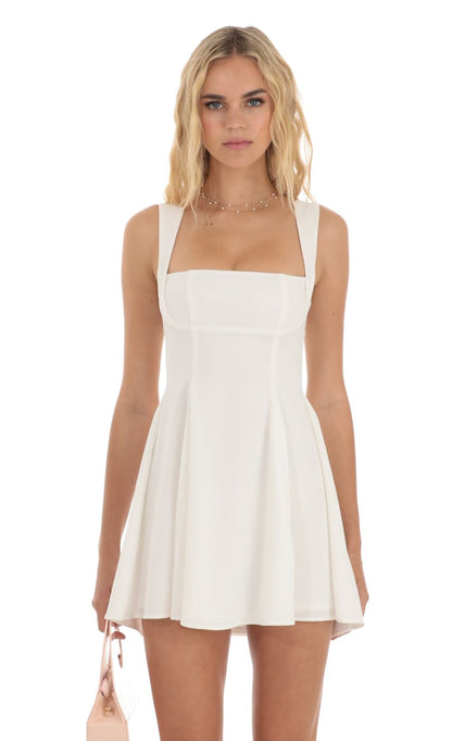 Lucy In The Sky Back Bow Fit and Flare Dress in White