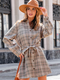 Cupshe Taupe Plaid Collared Long Sleeve Mini Shirt Dress