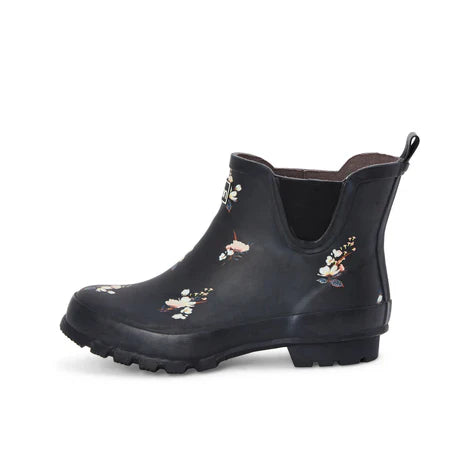 Jileon Rain Boots Ankle Height Rain Boots - Black Floral - Wide Foot - Easy to Slip On