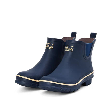 Jileon Rain Boots Ankle Height Rain Boots - Navy Blue with Cream Trim - Wide Foot - Easy to Slip On