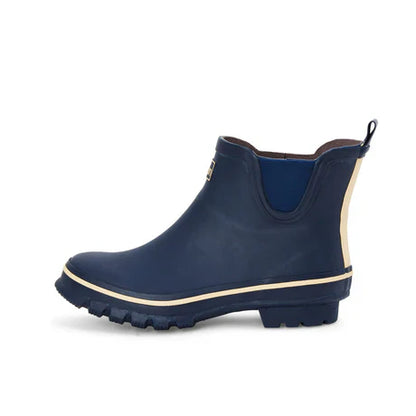 Jileon Rain Boots Ankle Height Rain Boots - Navy Blue with Cream Trim - Wide Foot - Easy to Slip On