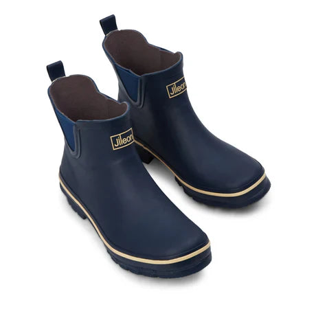 Jileon Rain Boots Ankle Height Rain Boots - Navy Blue with Cream Trim - Wide Foot - Easy to Slip On