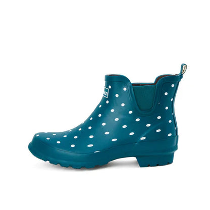 Jileon Rain Boots Ankle Height Rain Boots - Teal with White Spots - Wide Foot - Easy to Slip On