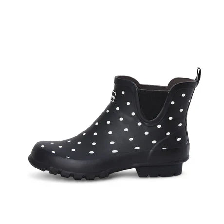 Jileon Rain Boots Ankle Height Rain Boots - Black with White Spots - Wide Foot - Easy to Slip On
