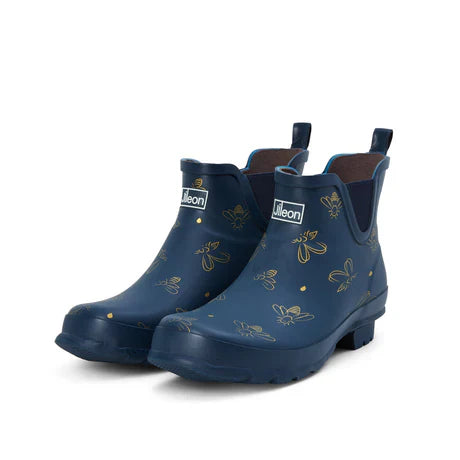 Jileon Rain Boots Ankle Height Rain Boots - Navy with Bumble Bees - Wide Foot - Easy to Slip On