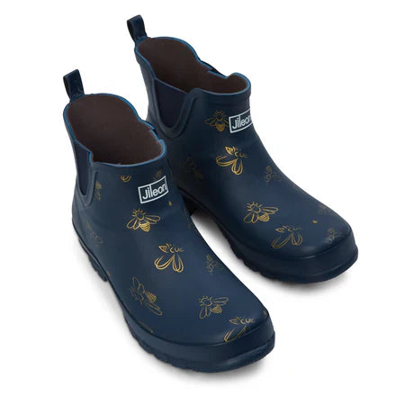 Jileon Rain Boots Ankle Height Rain Boots - Navy with Bumble Bees - Wide Foot - Easy to Slip On