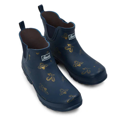 Jileon Rain Boots Ankle Height Rain Boots - Navy with Bumble Bees - Wide Foot - Easy to Slip On