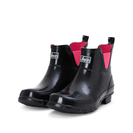 Jileon Rain Boots Ankle Height Rain Boots - Black Glossy - Wide Foot - Easy to Slip On