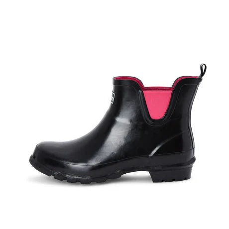 Jileon Rain Boots Ankle Height Rain Boots - Black Glossy - Wide Foot - Easy to Slip On