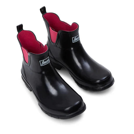 Jileon Rain Boots Ankle Height Rain Boots - Black Glossy - Wide Foot - Easy to Slip On
