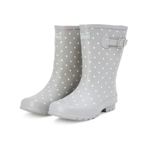 Jileon Rain Boots Half Height Rain Boots - Gray with White Spots - Wide Foot & Ankle