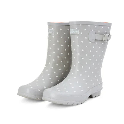 Jileon Rain Boots Half Height Rain Boots - Gray with White Spots - Wide Foot & Ankle