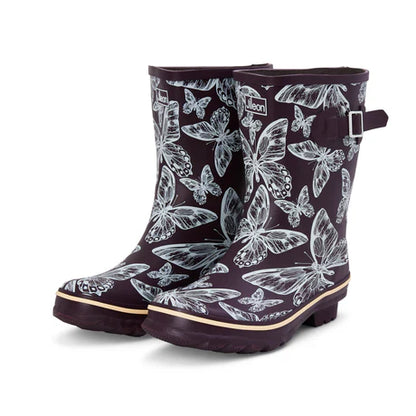 Jileon Rain Boots Half Height Rain Boots - Purple Butterflies - Wide in Foot & Ankle