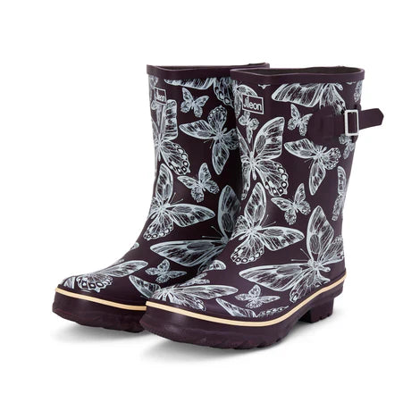 Jileon Rain Boots Half Height Rain Boots - Purple Butterflies - Wide in Foot & Ankle