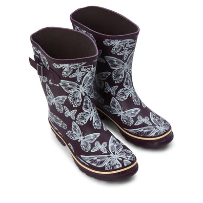 Jileon Rain Boots Half Height Rain Boots - Purple Butterflies - Wide in Foot & Ankle