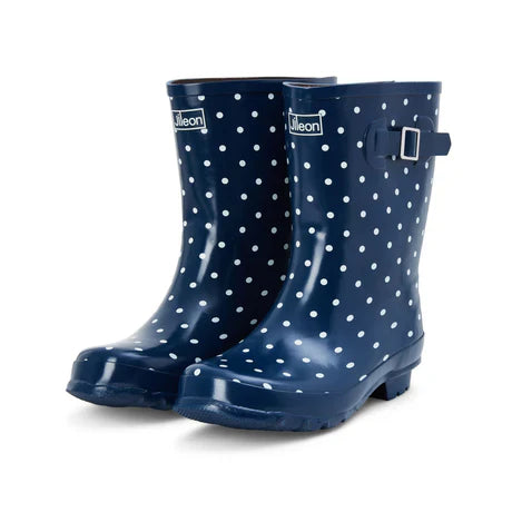 Jileon Rain Boots Half Height Navy Spot Rain Boots - Wide Foot and Ankle