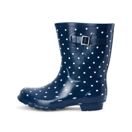 Jileon Rain Boots Half Height Navy Spot Rain Boots - Wide Foot and Ankle