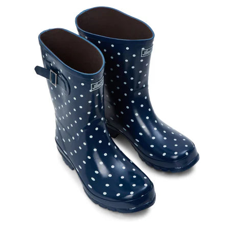 Jileon Rain Boots Half Height Navy Spot Rain Boots - Wide Foot and Ankle