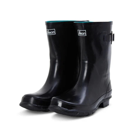 Jileon Rain Boots Half Height Rain Boots - Black Glossy - Wide Foot and Ankle