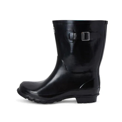 Jileon Rain Boots Half Height Rain Boots - Black Glossy - Wide Foot and Ankle