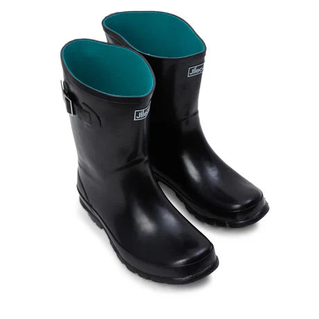 Jileon Rain Boots Half Height Rain Boots - Black Glossy - Wide Foot and Ankle