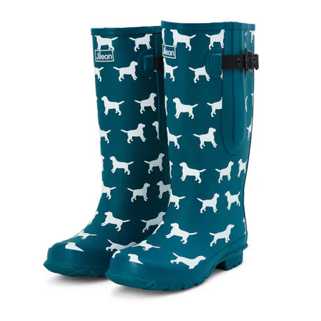 Jileon Rain Boots Extra Wide Calf Women's Rain Boots - Teal Dogs - 16-23 Inch Calf - Wide in Foot & Ankle