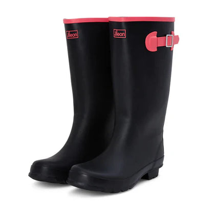 Jileon Rain Boots Wide Calf Rain Boots - 15 to 18 inch Calf - Black with Pink Trim - Wide in Foot and Ankle