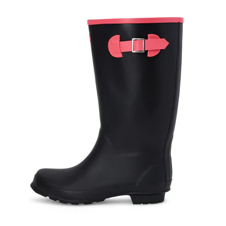 Jileon Rain Boots Wide Calf Rain Boots - 15 to 18 inch Calf - Black with Pink Trim - Wide in Foot and Ankle