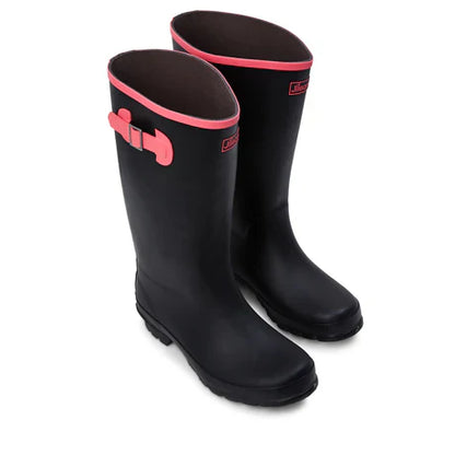 Jileon Rain Boots Wide Calf Rain Boots - 15 to 18 inch Calf - Black with Pink Trim - Wide in Foot and Ankle