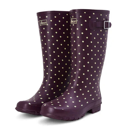 Jileon Rain Boots Wide Calf Rain Boots - 15 to 18 inch calf - Purple Spot - Wide Fit in Foot and Ankle