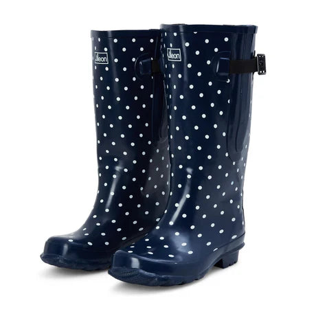 Jileon Rain Boots Extra Wide Calf Womens' Rain Boots - Navy Spots - 16-23 Inch Calf - Wide in Foot and Ankle