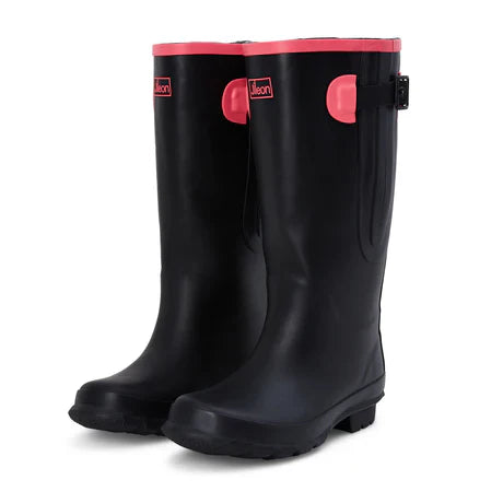 Jileon Rain Boots Extra Wide Calf Womens' Rain Boots - Black with Pink Trim - 16-23 Inch Calf - Wide in Foot & Ankle