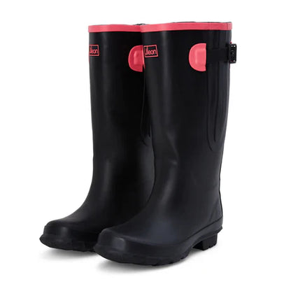 Jileon Rain Boots Extra Wide Calf Womens' Rain Boots - Black with Pink Trim - 16-23 Inch Calf - Wide in Foot & Ankle