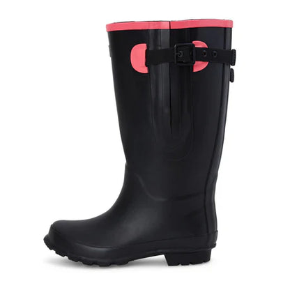 Jileon Rain Boots Extra Wide Calf Womens' Rain Boots - Black with Pink Trim - 16-23 Inch Calf - Wide in Foot & Ankle