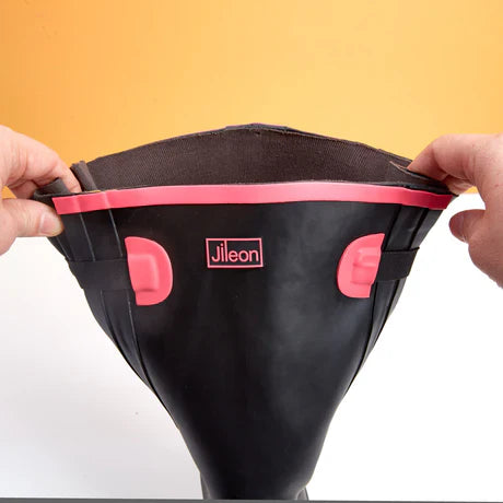 Jileon Rain Boots Extra Wide Calf Womens' Rain Boots - Black with Pink Trim - 16-23 Inch Calf - Wide in Foot & Ankle