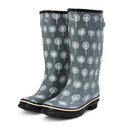 Jileon Rain Boots Wide Calf Rain Boots - 15 to 18 inch calf - Grey Dandelion - Wide in Foot and Ankle