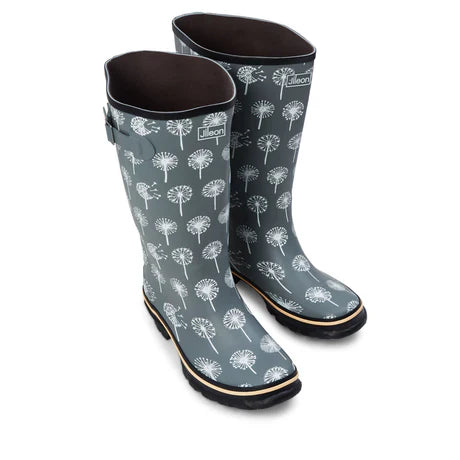 Jileon Rain Boots Wide Calf Rain Boots - 15 to 18 inch calf - Grey Dandelion - Wide in Foot and Ankle