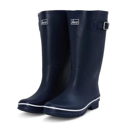 Jileon Rain Boots Wide Calf Rain Boots - 15 to 18 inch calf - Navy with Cream Trim - Wide in Foot and Ankle