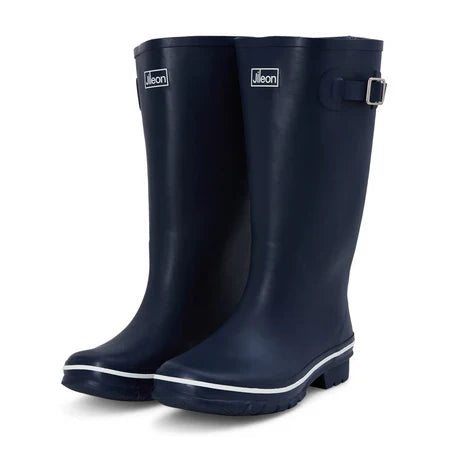 Jileon Rain Boots Wide Calf Rain Boots - 15 to 18 inch calf - Navy with Cream Trim - Wide in Foot and Ankle