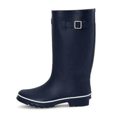 Jileon Rain Boots Wide Calf Rain Boots - 15 to 18 inch calf - Navy with Cream Trim - Wide in Foot and Ankle