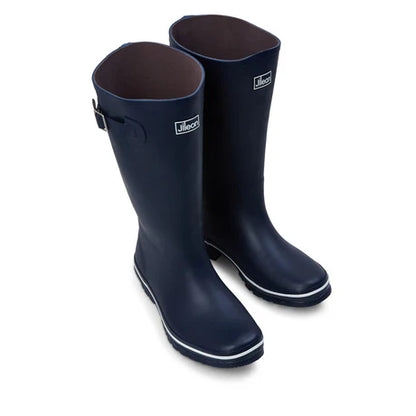 Jileon Rain Boots Wide Calf Rain Boots - 15 to 18 inch calf - Navy with Cream Trim - Wide in Foot and Ankle