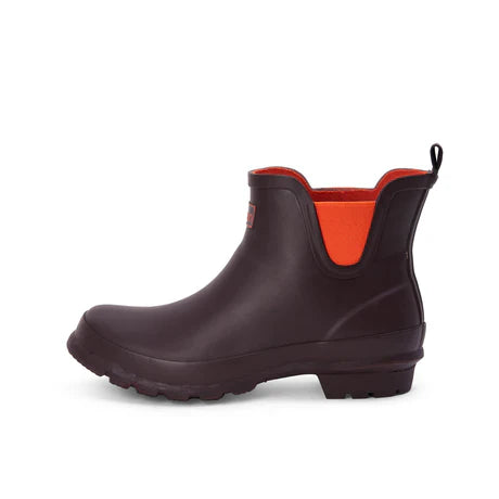 Jileon Rain Boots Ankle Height Rain Boots - Chocolate with Orange Trim - Wide Foot - Easy to Slip On
