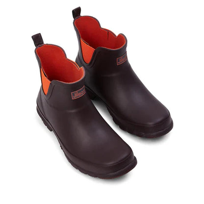 Jileon Rain Boots Ankle Height Rain Boots - Chocolate with Orange Trim - Wide Foot - Easy to Slip On