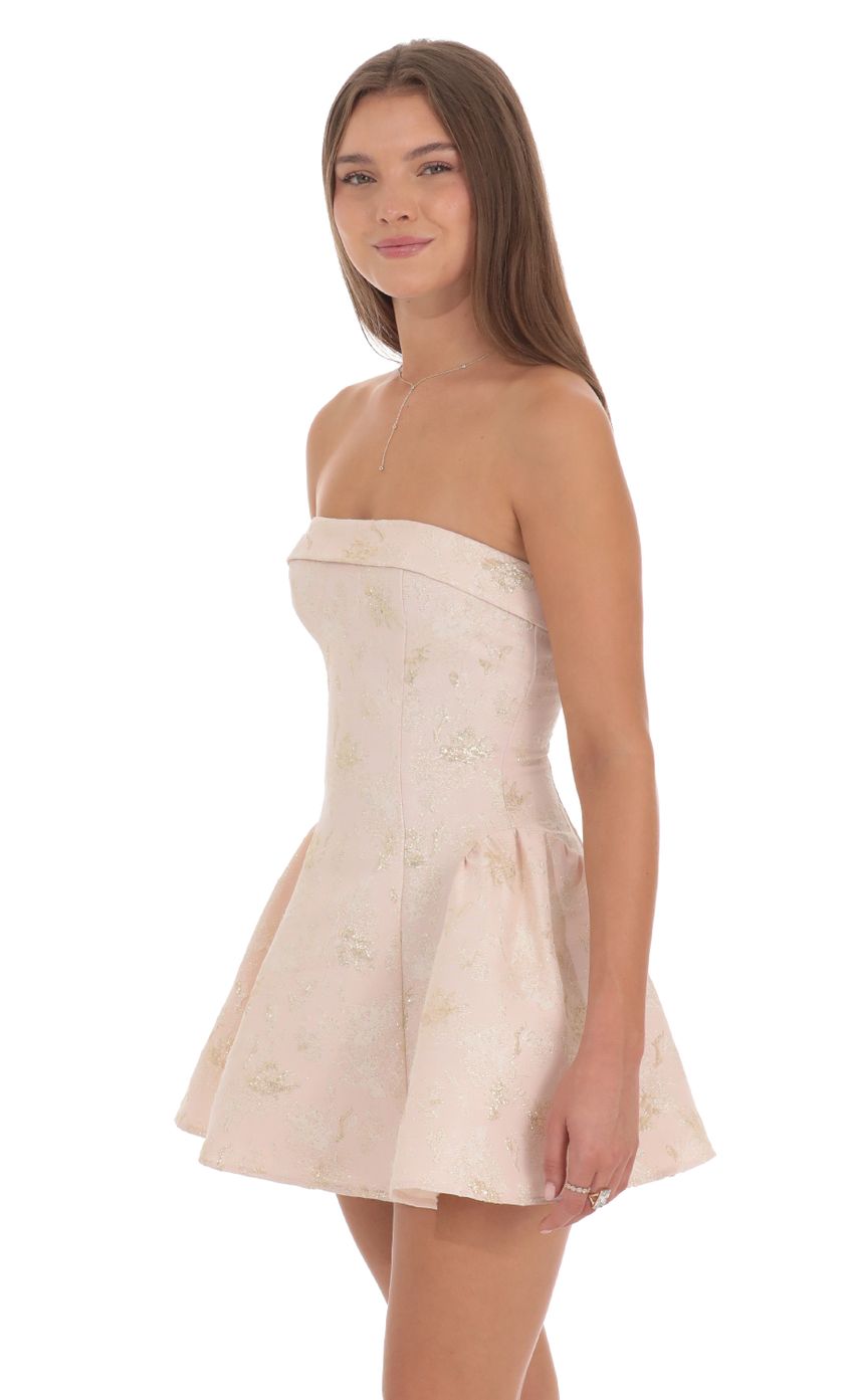 Lucy In The Sky Shimmer Jacquard Strapless Flare Dress in Pink