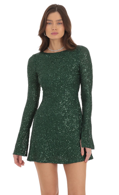 Lucy in the Sky Sequin Long Sleeve Open Back Dress