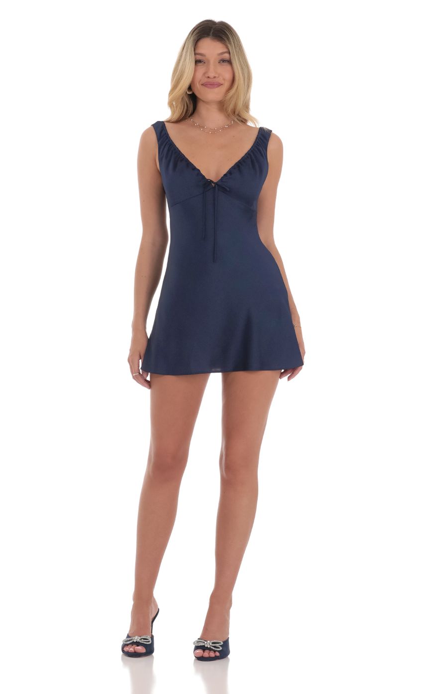 Lucy In The Sky Satin V-Neck Dress in Navy