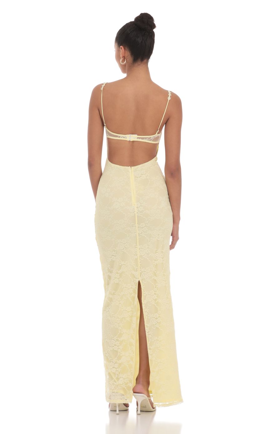 Lucy In The Sky Lace Floral Trim Maxi Dress in Yellow