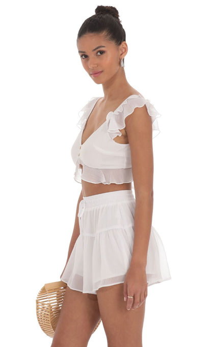 Lucy In The Sky Crinkle Chiffon Set in White
