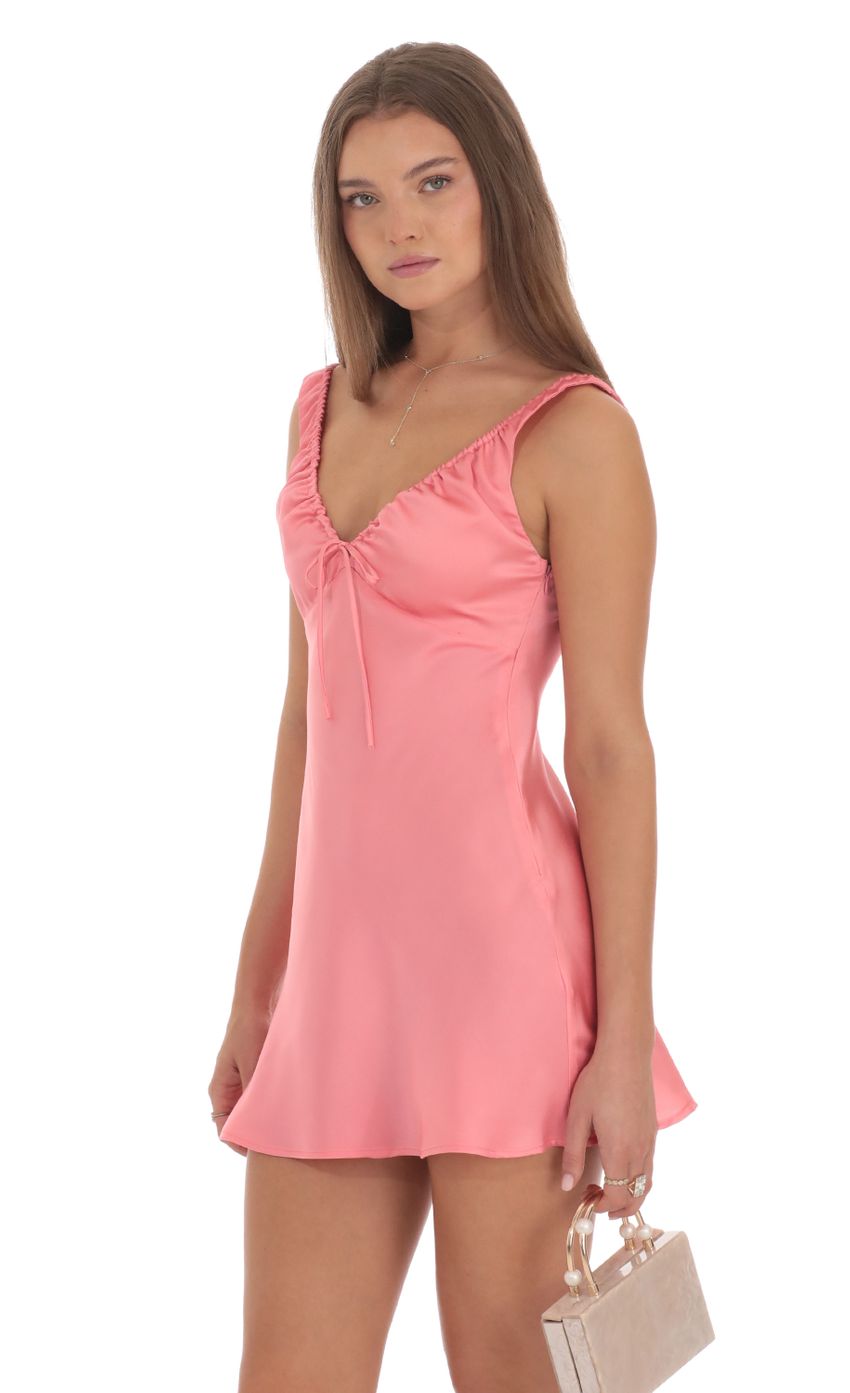 Lucy In The Sky Satin V-Neck Dress in Coral